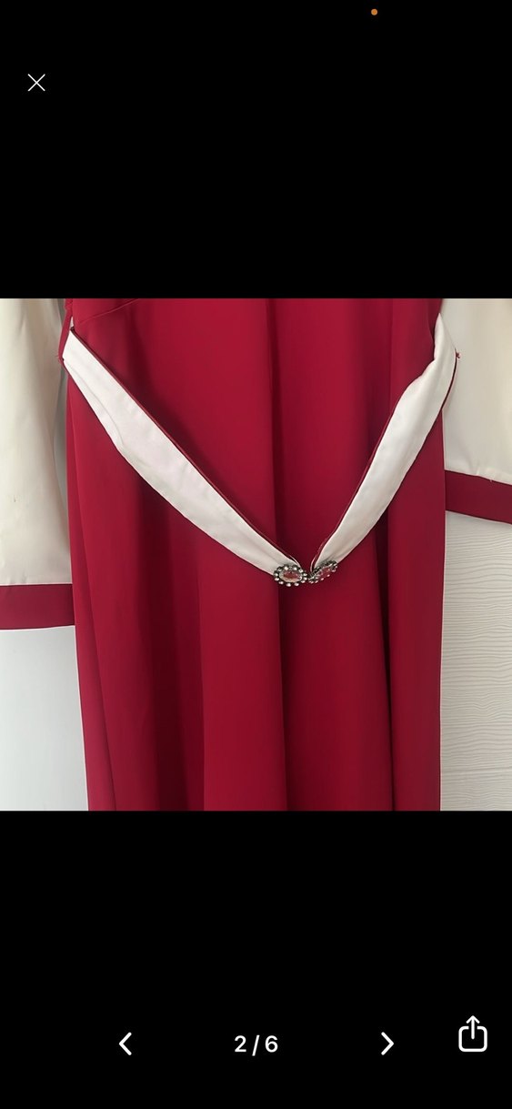 Bordo taşlı kemerli Uzun Kol abiye - Görsel 2