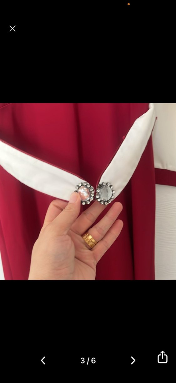 Bordo taşlı kemerli Uzun Kol abiye - Görsel 3