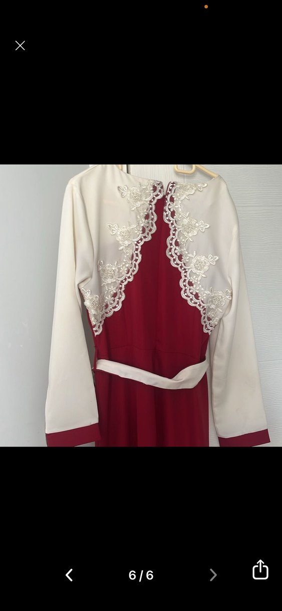 Bordo taşlı kemerli Uzun Kol abiye - Görsel 5