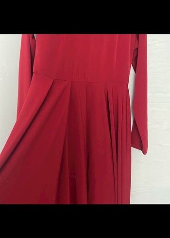 Bordo Uzun Kadın Elbise dökümlü - Görsel 3