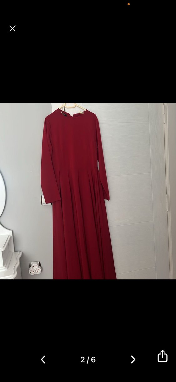 Bordo Uzun Kadın Elbise dökümlü - Görsel 2