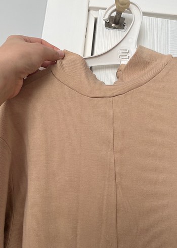 Düğmeli Bej dokuma likralı  elbise - Görsel 3