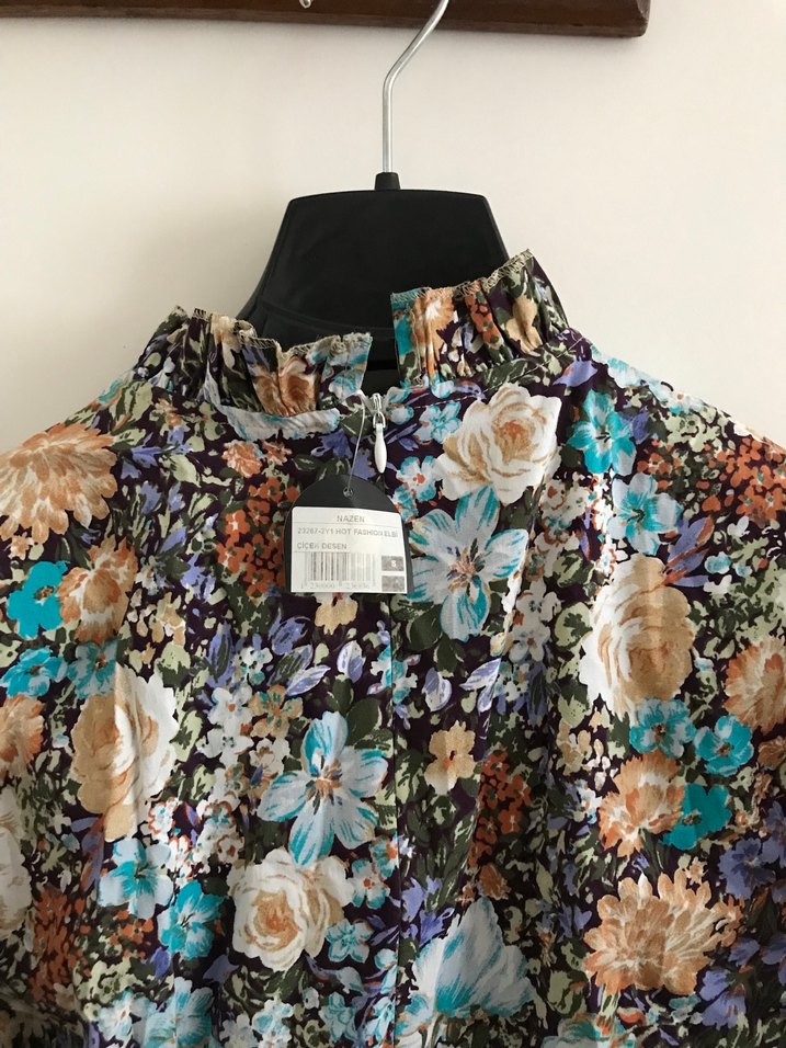 Çiçekli Uzun Kollu Bohem Mini Elbise - Görsel 3