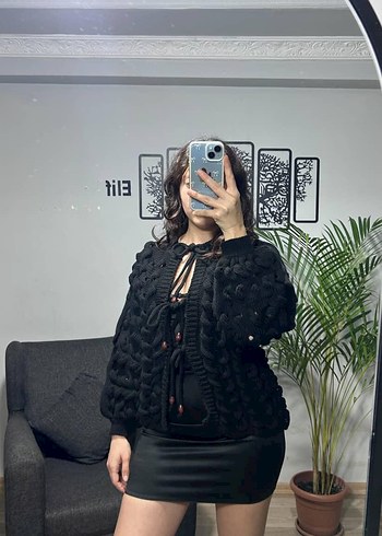 Siyah hırka bağcık aksesuar acurlu dokuma standart beden - Görsel 4