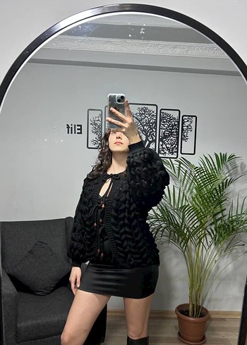 Siyah hırka bağcık aksesuar acurlu dokuma standart beden - Görsel 2