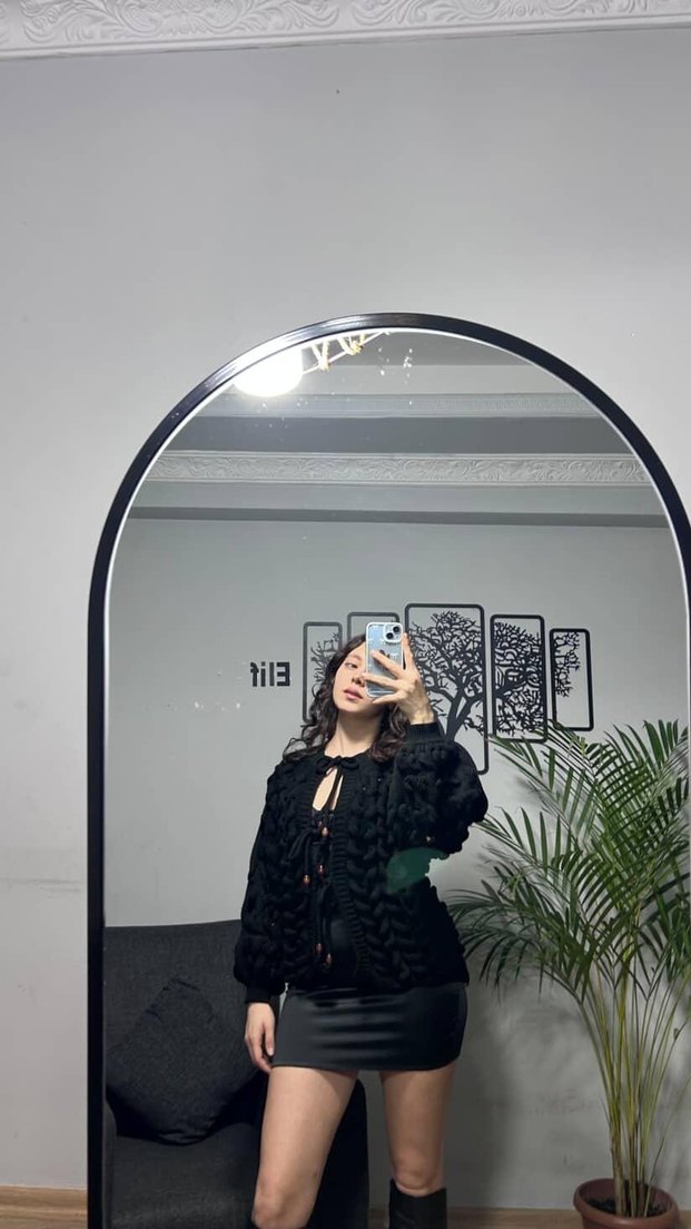 Siyah hırka bağcık aksesuar acurlu dokuma standart beden - Görsel 3