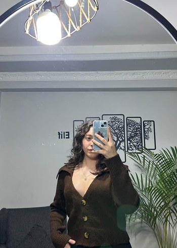 Kahverengi şal yaka hırka - Görsel 7