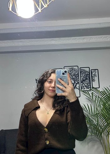 Kahverengi şal yaka hırka - Görsel 3