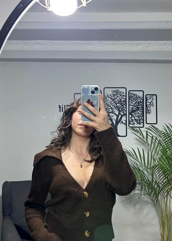 Kahverengi şal yaka hırka - Görsel 5