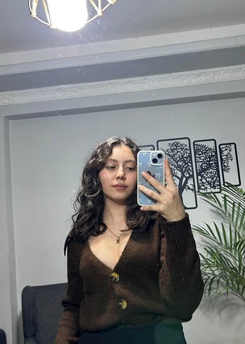 Kahverengi şal yaka hırka - Görsel 2