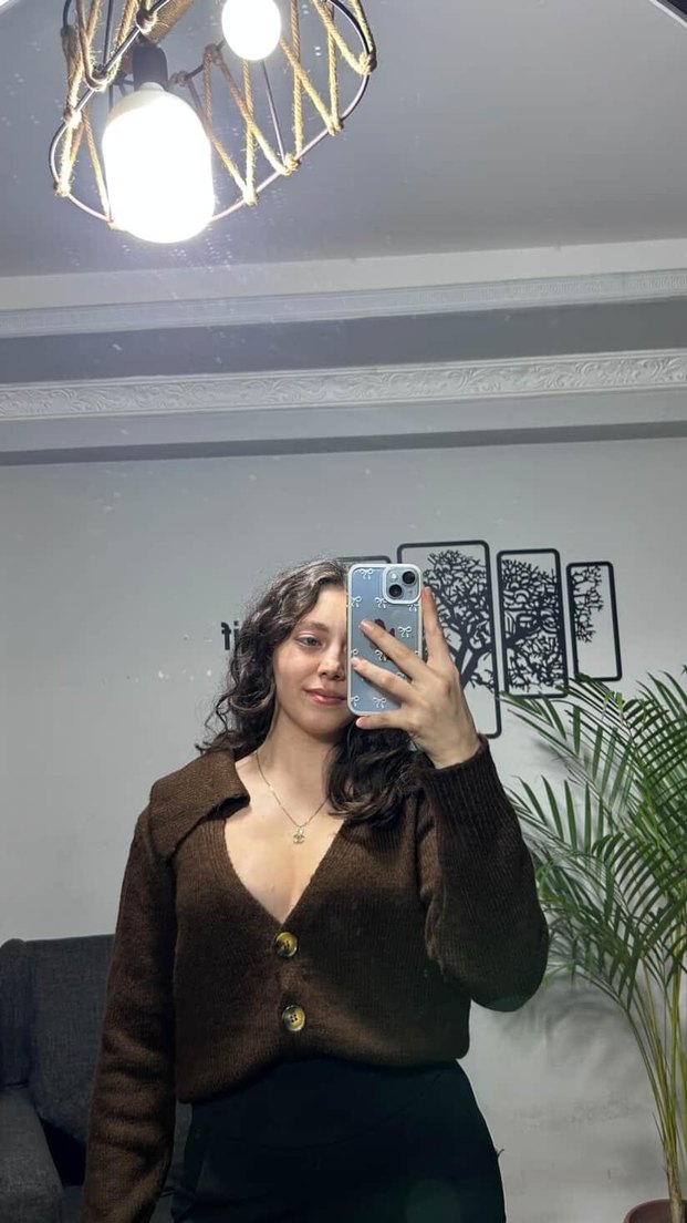 Kahverengi şal yaka hırka - Görsel 3