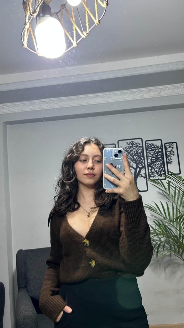 Kahverengi şal yaka hırka - Görsel 2