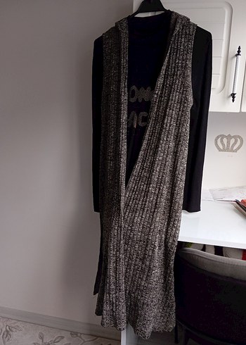 Gri Uzun Örme Kadın Süveter - Görsel 4