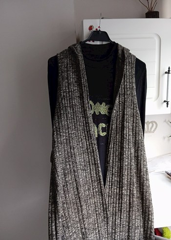 Gri Uzun Örme Kadın Süveter - Görsel 3