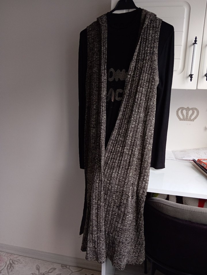 Gri Uzun Örme Kadın Süveter - Görsel 4