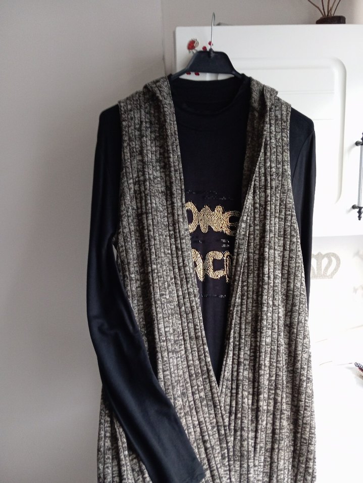 Gri Uzun Örme Kadın Süveter - Görsel 2