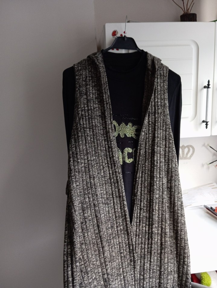 Gri Uzun Örme Kadın Süveter - Görsel 3