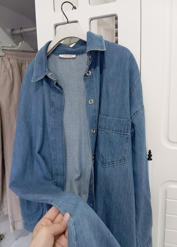 Düğmeli Mavi Kadın Denim Ceket - Görsel 2