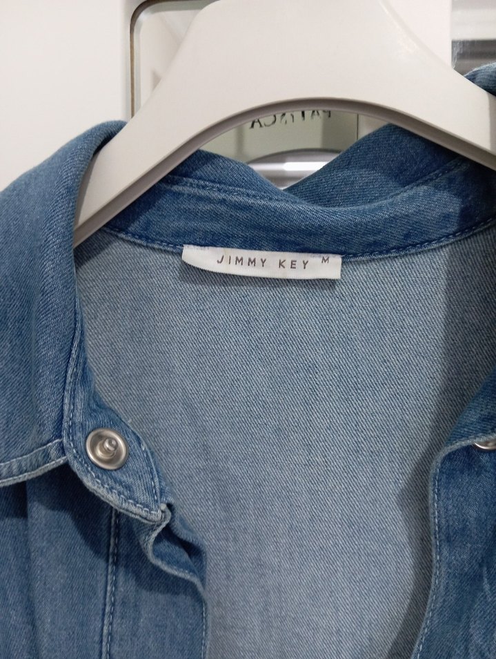 Düğmeli Mavi Kadın Denim Ceket - Görsel 3