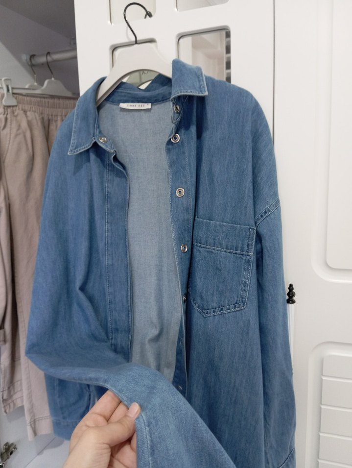 Düğmeli Mavi Kadın Denim Ceket - Görsel 2