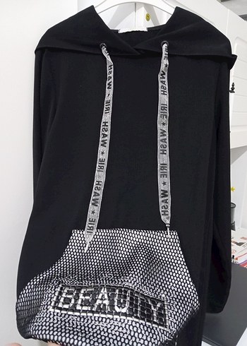 Siyah Kapüşonlu Kadın Sweatshirt - Görsel 6