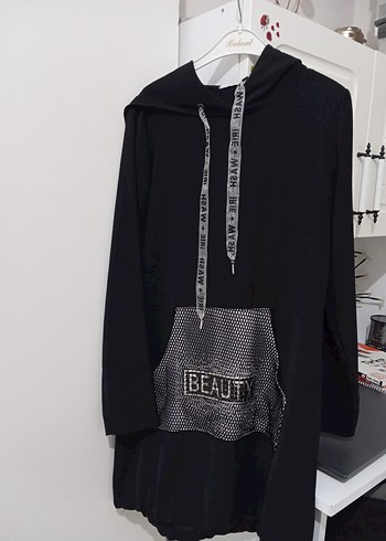 Siyah Kapüşonlu Kadın Sweatshirt - Görsel 2