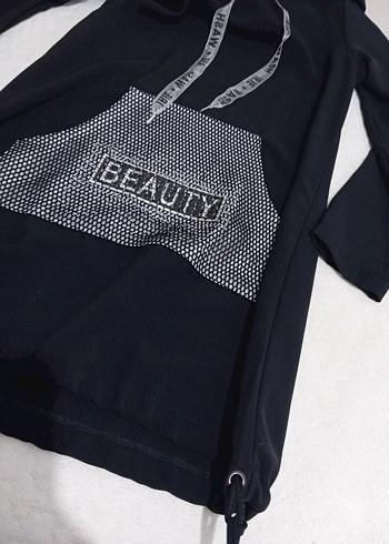 Siyah Kapüşonlu Kadın Sweatshirt - Görsel 4