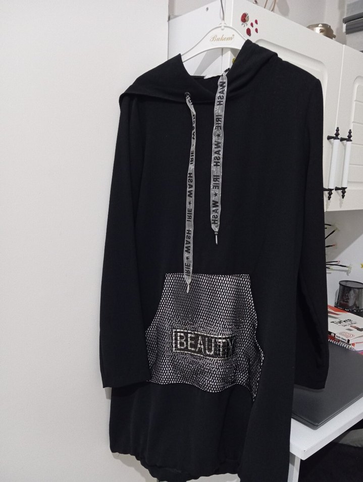 Siyah Kapüşonlu Kadın Sweatshirt - Görsel 2