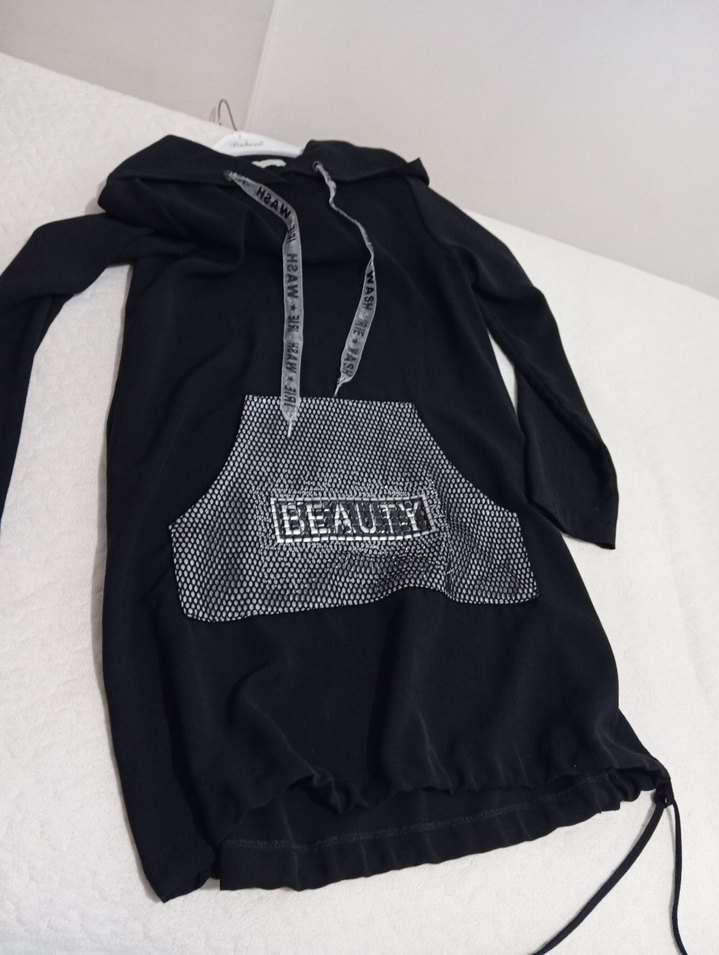 Siyah Kapüşonlu Kadın Sweatshirt - Görsel 5