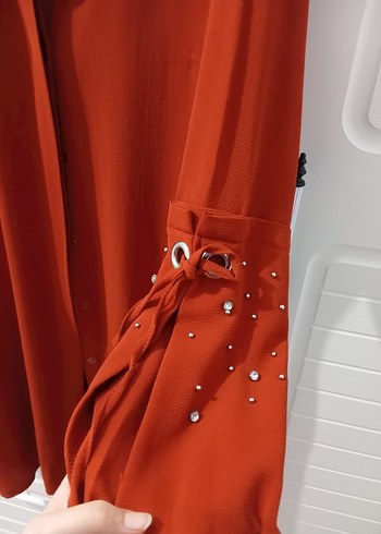 Uzun Kollu Kırmızı Kadın Gömlek - Görsel 2