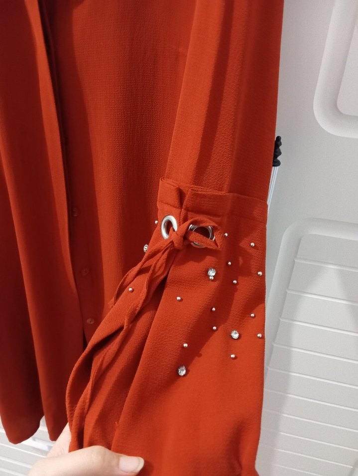 Uzun Kollu Kırmızı Kadın Gömlek - Görsel 2