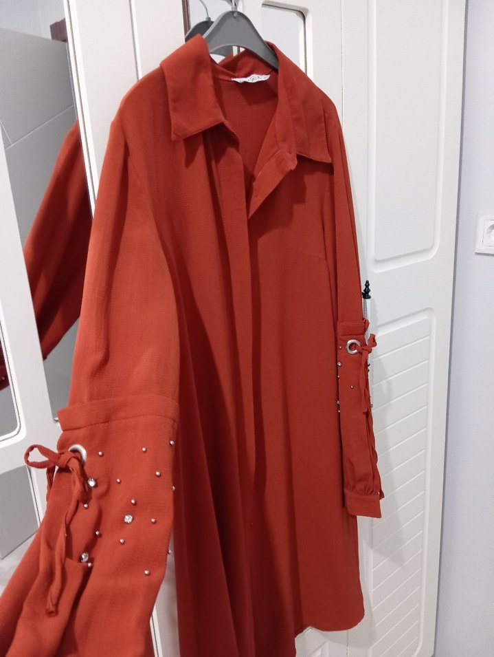 Uzun Kollu Kırmızı Kadın Gömlek - Görsel 3