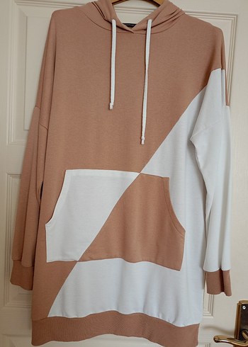 Bej Kapüşonlu Oversize Kadın Sweatshirt