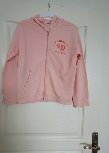 Kız Çocuk Kapüşonlu Fermuarlı Pembe Sweatshirt