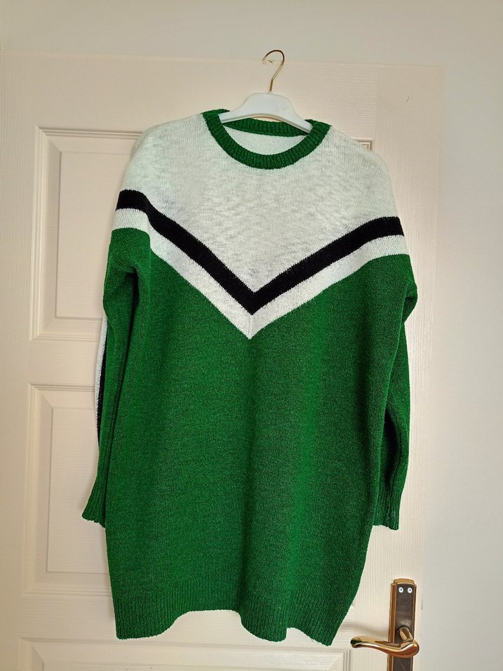 Yeşil V Desenli Örme Kadın tunik - Görsel 2