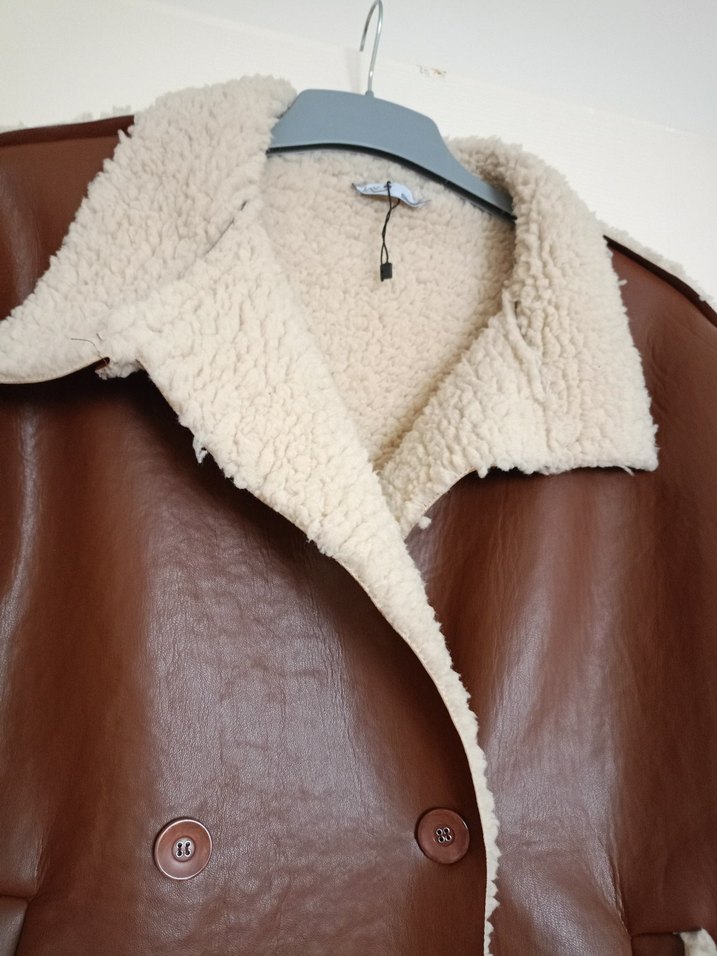 Kahverengi Kürklü Deri Kadın Ceket - Görsel 4