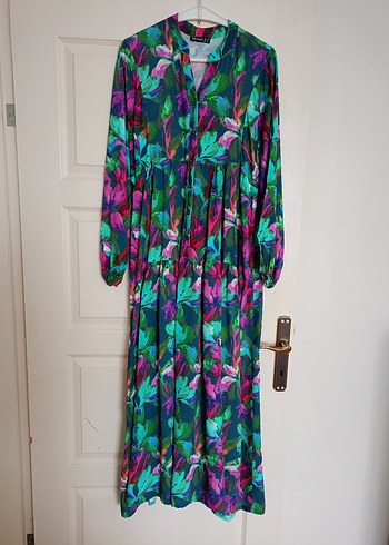 Renkli Piliseli Uzun Bohem Elbise - Görsel 2