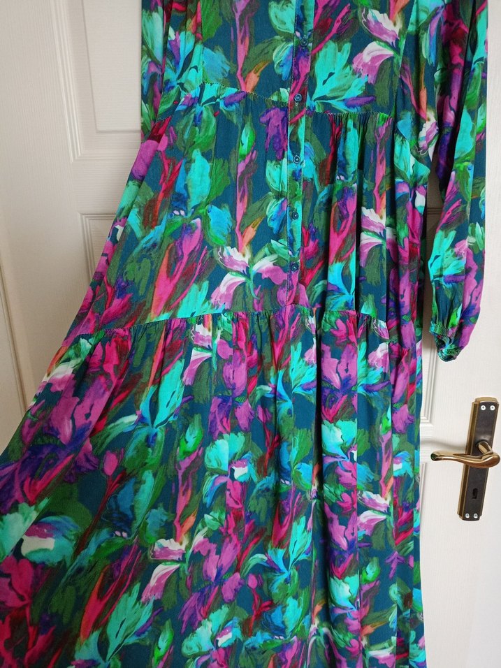 Renkli Piliseli Uzun Bohem Elbise - Görsel 5