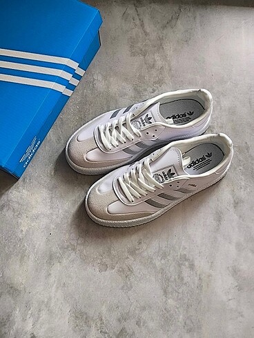 Adidas samba platform taban beyaz gümüş logo spor