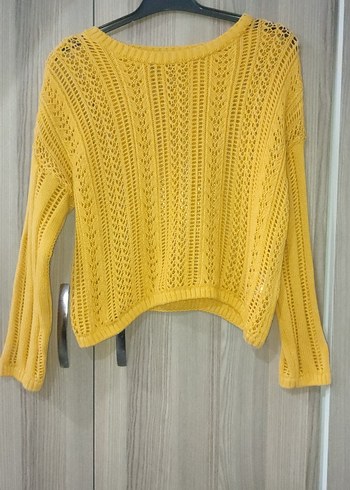 Sarı Bohem Örgü Kadın Kazak - Görsel 2