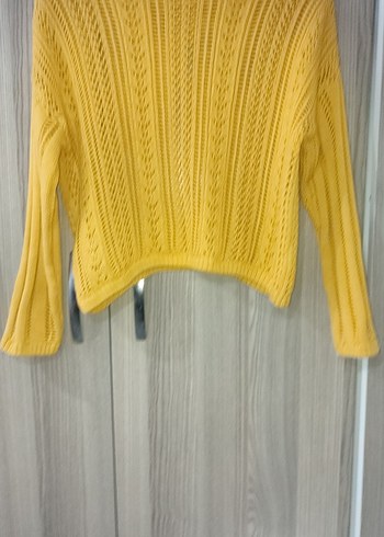 Sarı Bohem Örgü Kadın Kazak - Görsel 4