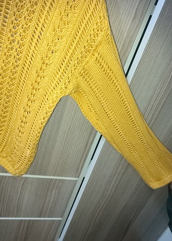 Sarı Bohem Örgü Kadın Kazak - Görsel 5