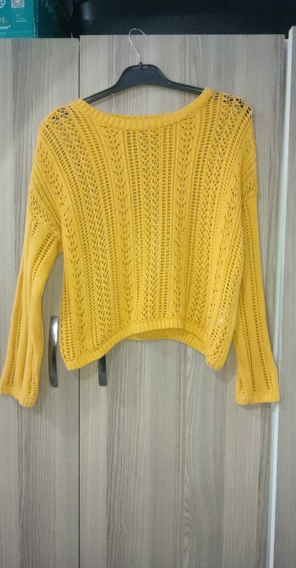 Sarı Bohem Örgü Kadın Kazak - Görsel 2