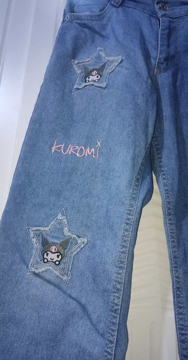 Nakışlı Mavi Rahat Kesim çocuk Kot Pantolon - Görsel 3