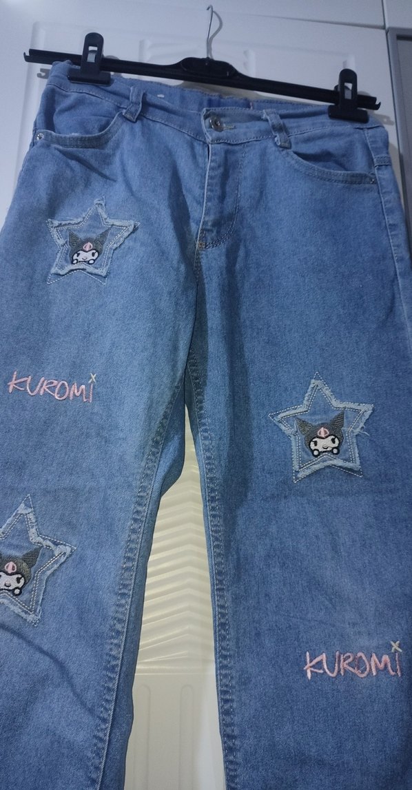 Nakışlı Mavi Rahat Kesim çocuk Kot Pantolon - Görsel 2