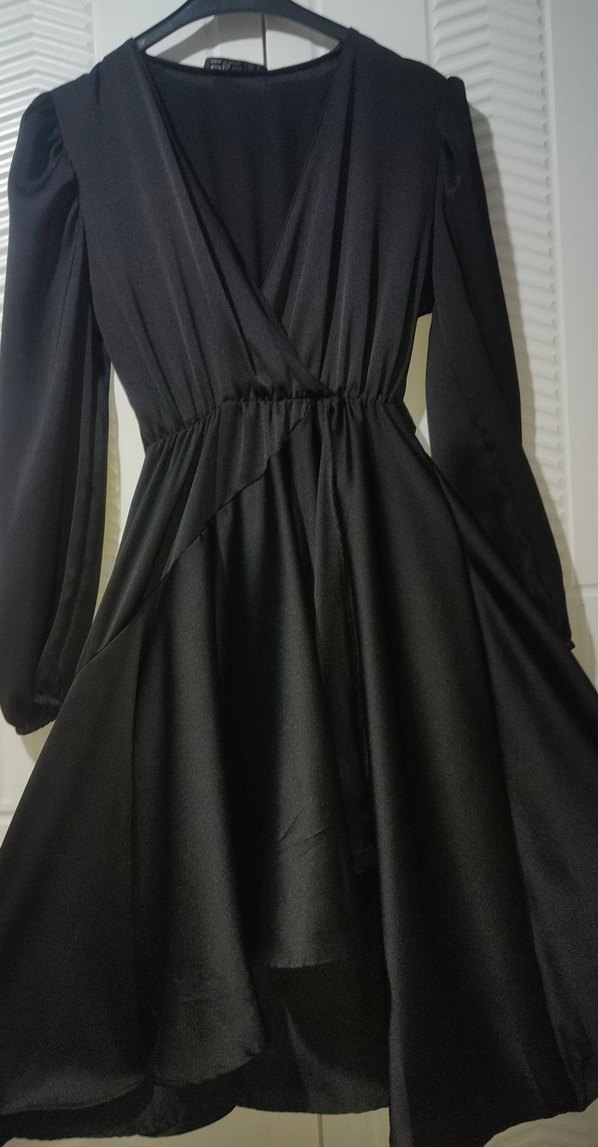 Siyah Uzun Kollu V Yakalı Uzun Elbise - Görsel 3