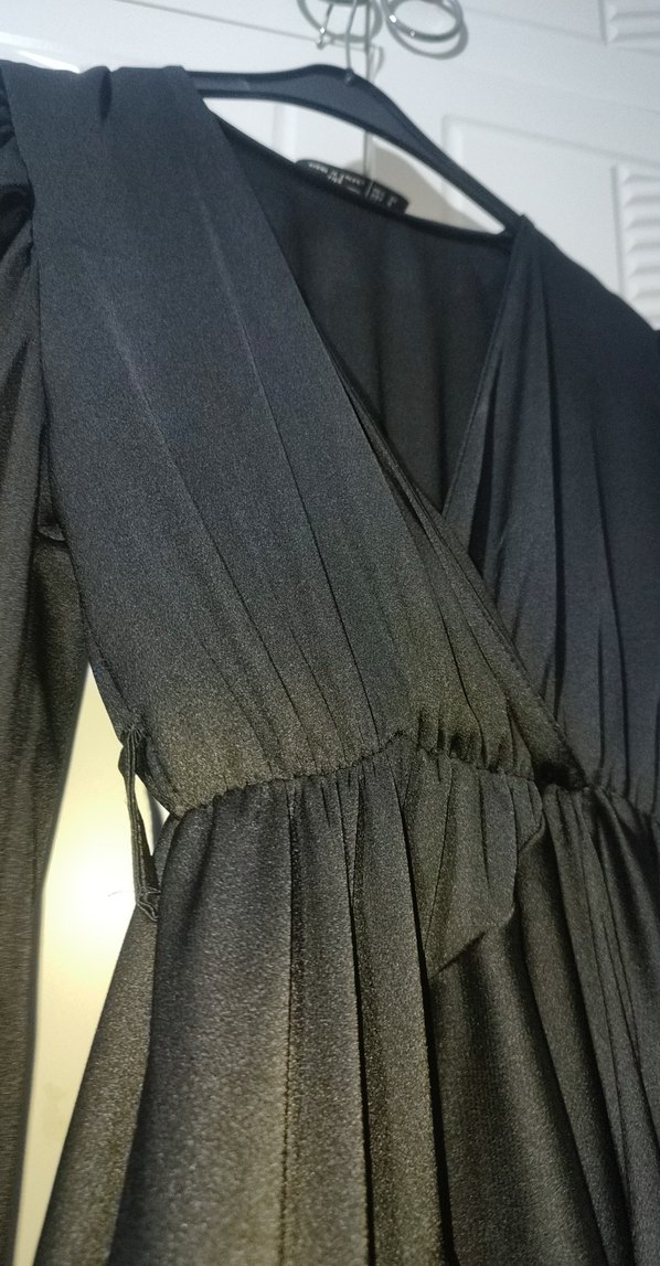 Siyah Uzun Kollu V Yakalı Uzun Elbise - Görsel 4