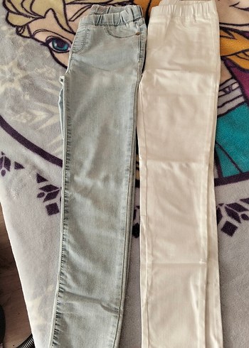 Kız Çocuk Gri ve Beyaz Elastik Bel Denim Pantolon. 9 yaş - Görsel 2