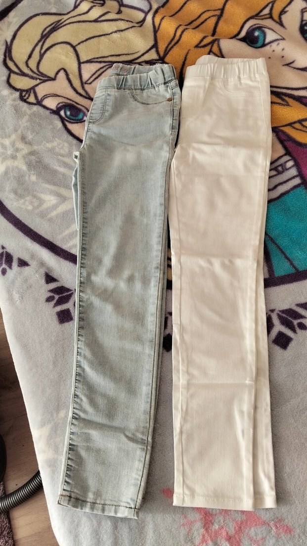 Kız Çocuk Gri ve Beyaz Elastik Bel Denim Pantolon. 9 yaş - Görsel 2