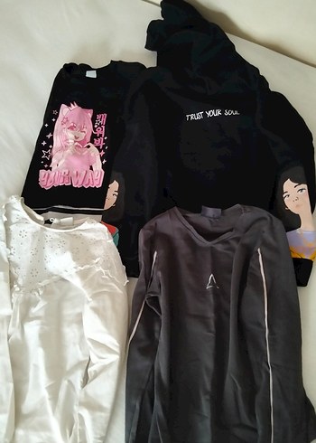 Kızlar İçin Siyah Uzun Kollu Baskılı Sweatshirt - Görsel 2